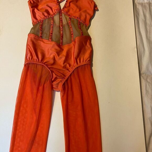 LA dance designs semi custom ASTRA UNITARD coral orange child large LC - Picture 5 of 16